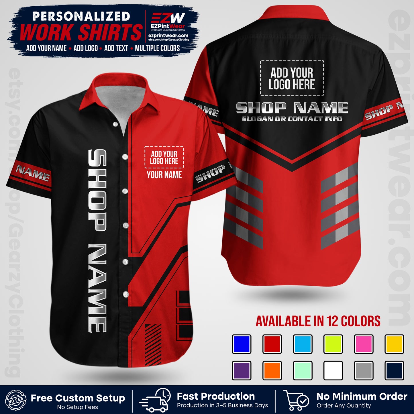 Custom All Over Print Work Uniform Shirt with Name, Logo & Text | Custom Hawaiian Shirt | Company Shirt | Employee Uniform UNF11
