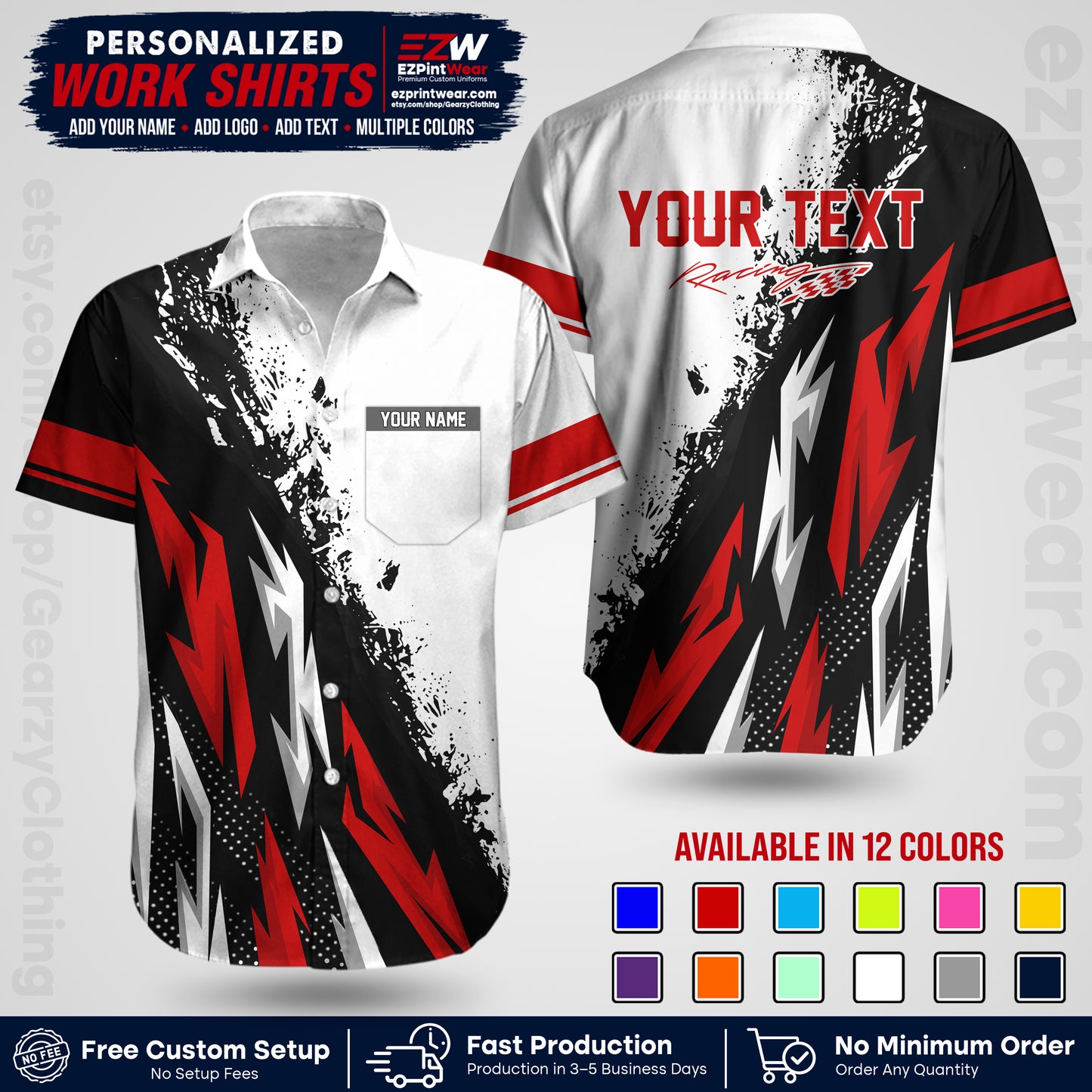 Custom Racing Shirt with Name, Logo & Text | Race Team Uniform | Crew Apparel RC08