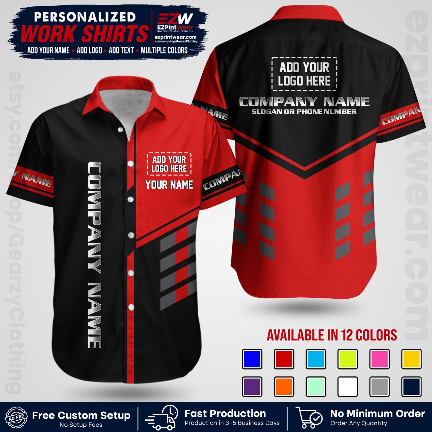 Custom All Over Print Work Uniform Shirt with Name, Logo & Text | Custom Hawaiian Shirt | Company Shirt | Employee Uniform UNF09