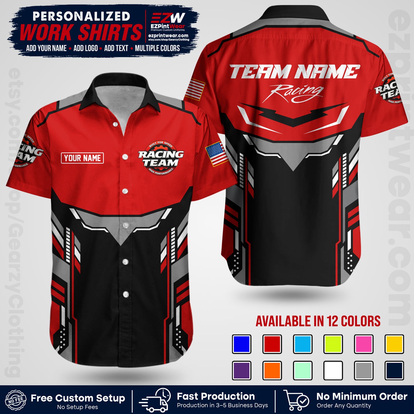 Custom Racing Shirt with Name, Logo & Text | Race Team Uniform | Crew Apparel RC11