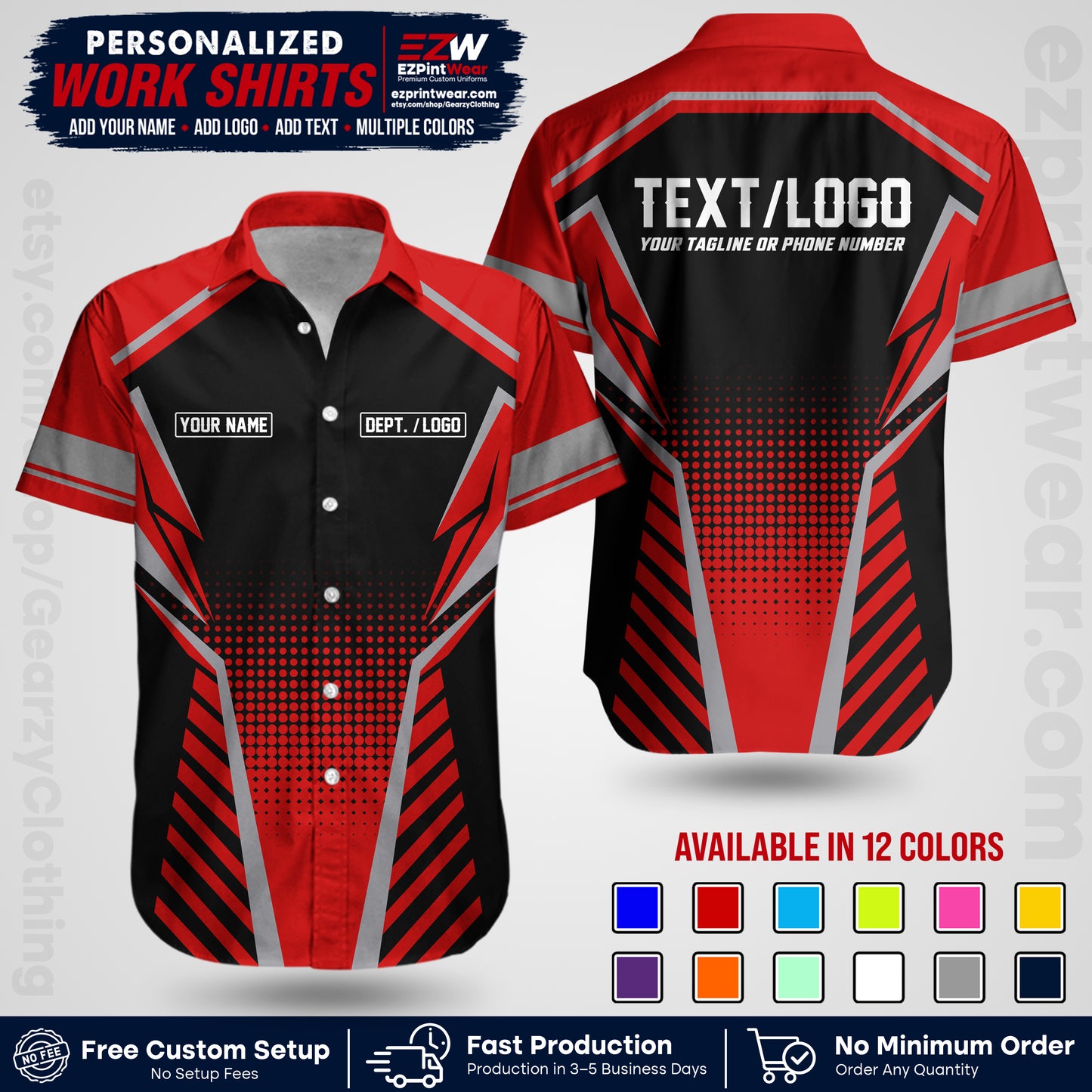 Custom All Over Print Work Uniform Shirt with Name, Logo & Text | Custom Hawaiian Shirt | Company Shirt | Employee Uniform UNF13