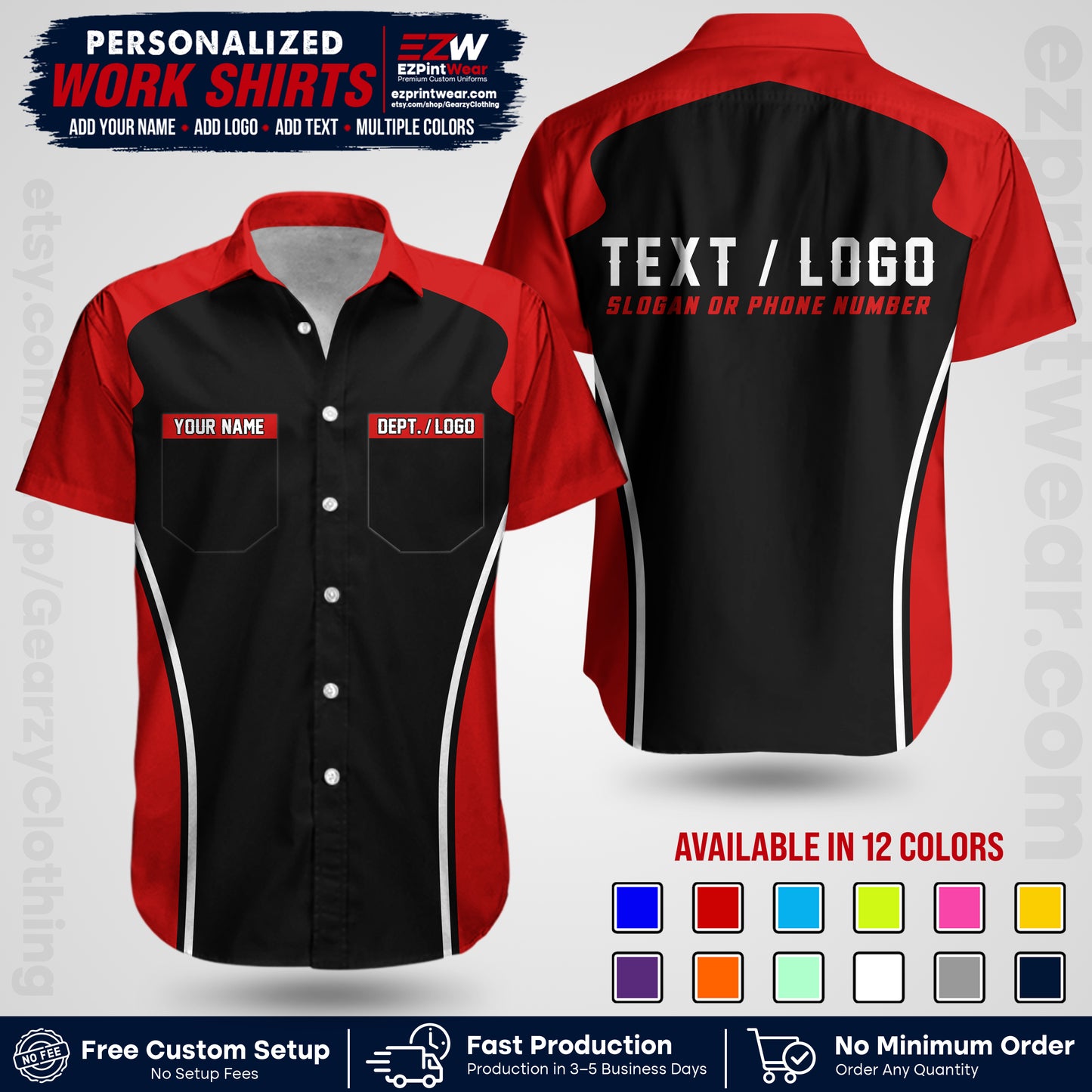 Custom All Over Print Work Uniform Shirt with Name, Logo & Text | Custom Hawaiian Shirt | Company Shirt | Employee Uniform UNF16