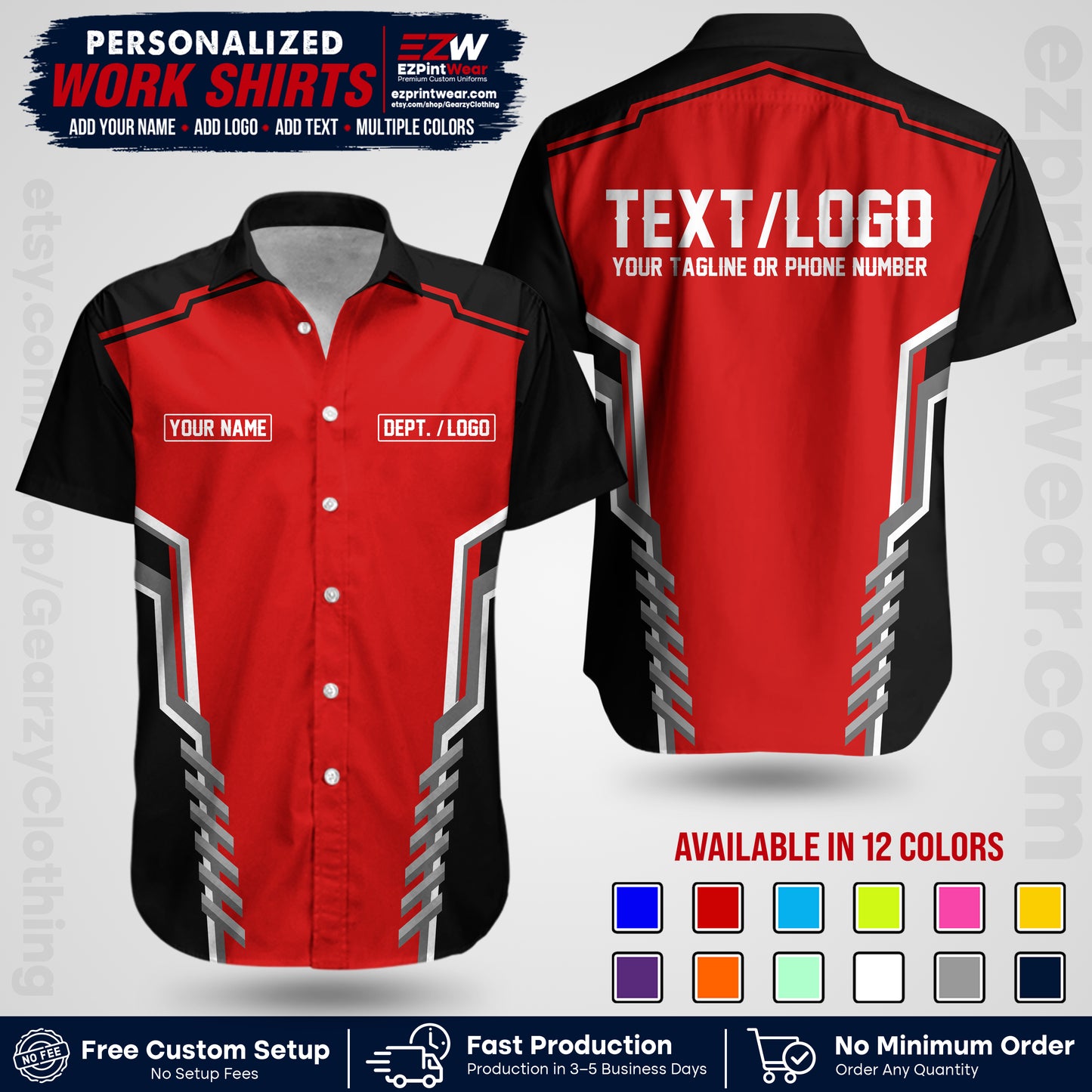 Custom All Over Print Work Uniform Shirt with Name, Logo & Text | Custom Hawaiian Shirt | Company Shirt | Employee Uniform UNF15