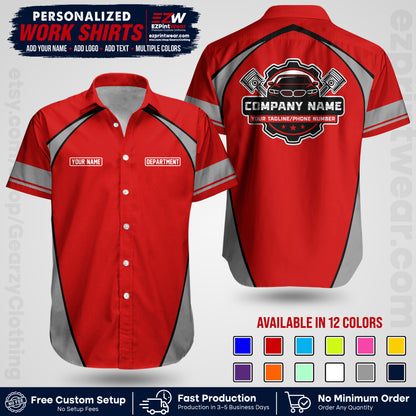 Custom Mechanic Work Shirt with Name, Logo & Text | Auto Shop Uniform | Workwear MCN 09