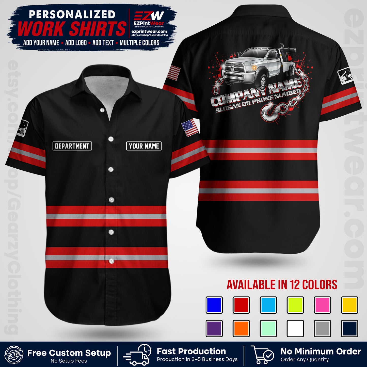 Custom Towing Workwear Uniform | Personalized Tow Truck Shirt | Non-Reflective Safety Stripe Apparel | Custom Towing Shirt | Tow Truck Apparel TW05