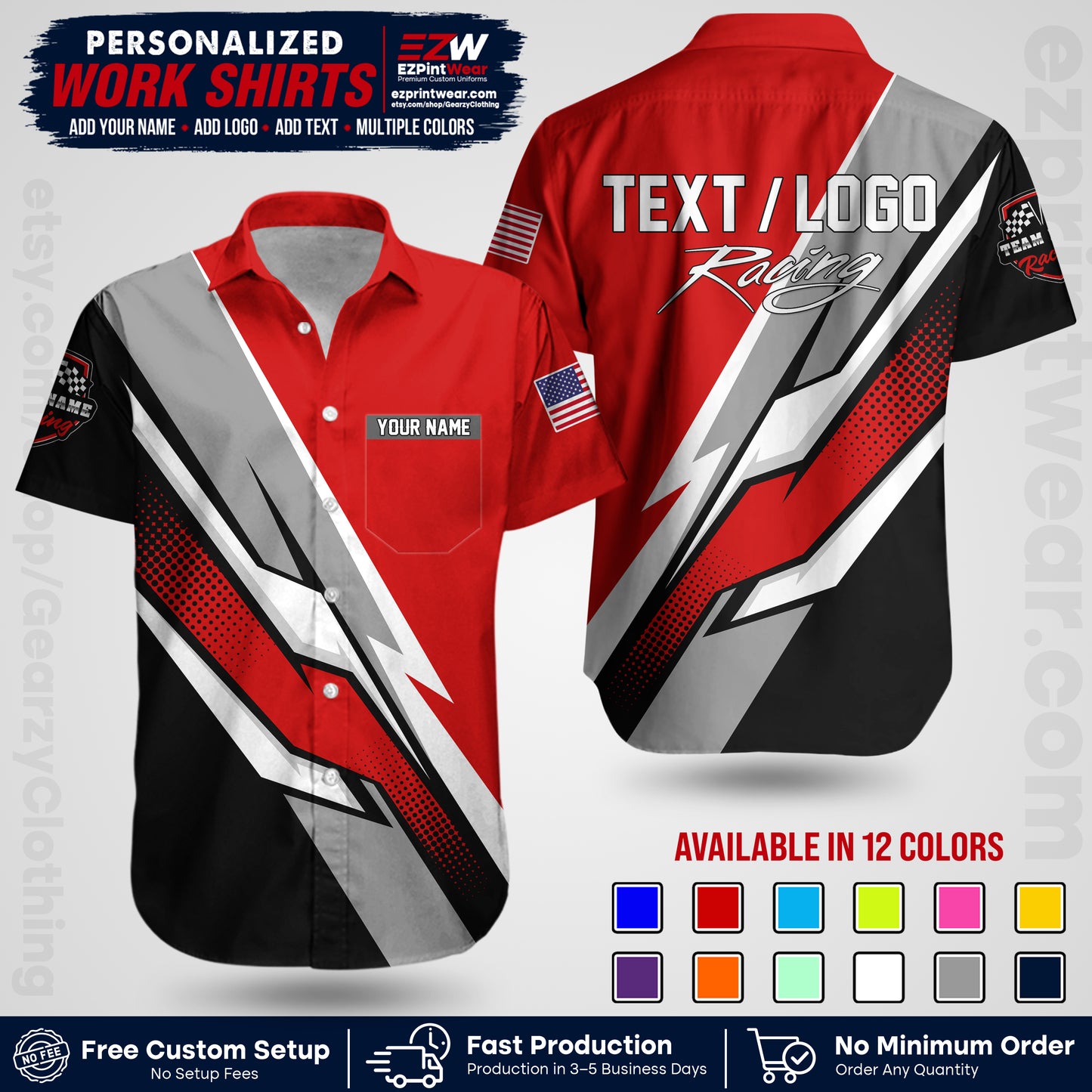Custom Racing Shirt with Name, Logo & Text | Race Team Uniform | Crew Apparel RC01