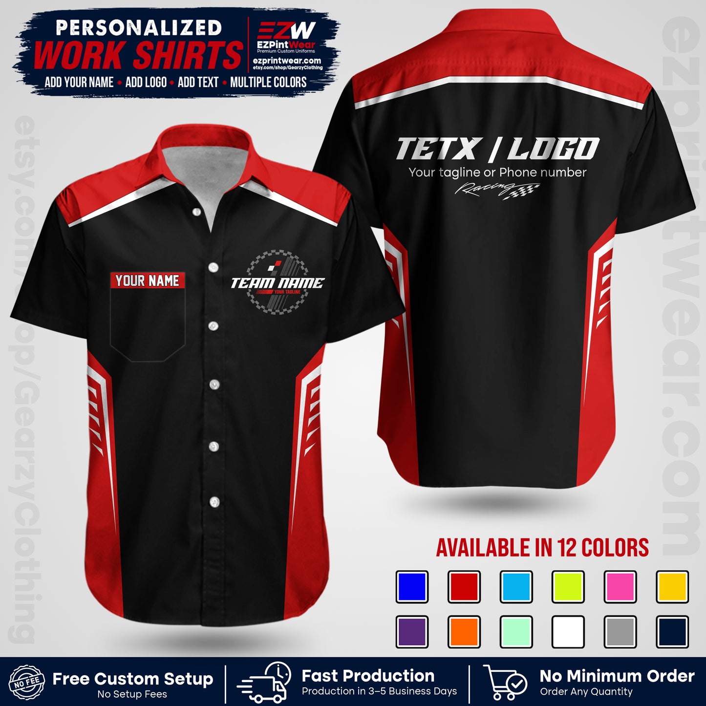 Custom Racing Shirt with Name, Logo & Text | Race Team Uniform | Crew Apparel RC07