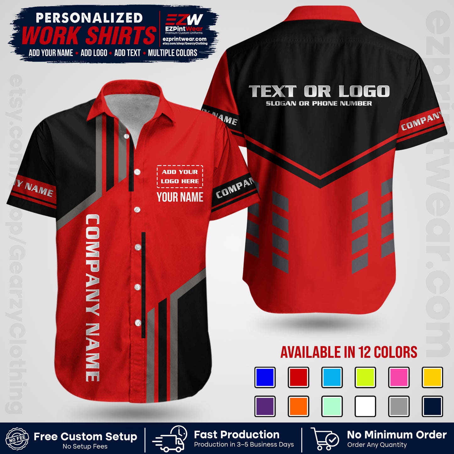 Custom All Over Print Work Uniform Shirt with Name, Logo & Text | Custom Hawaiian Shirt | Company Shirt | Employee Uniform UNF10
