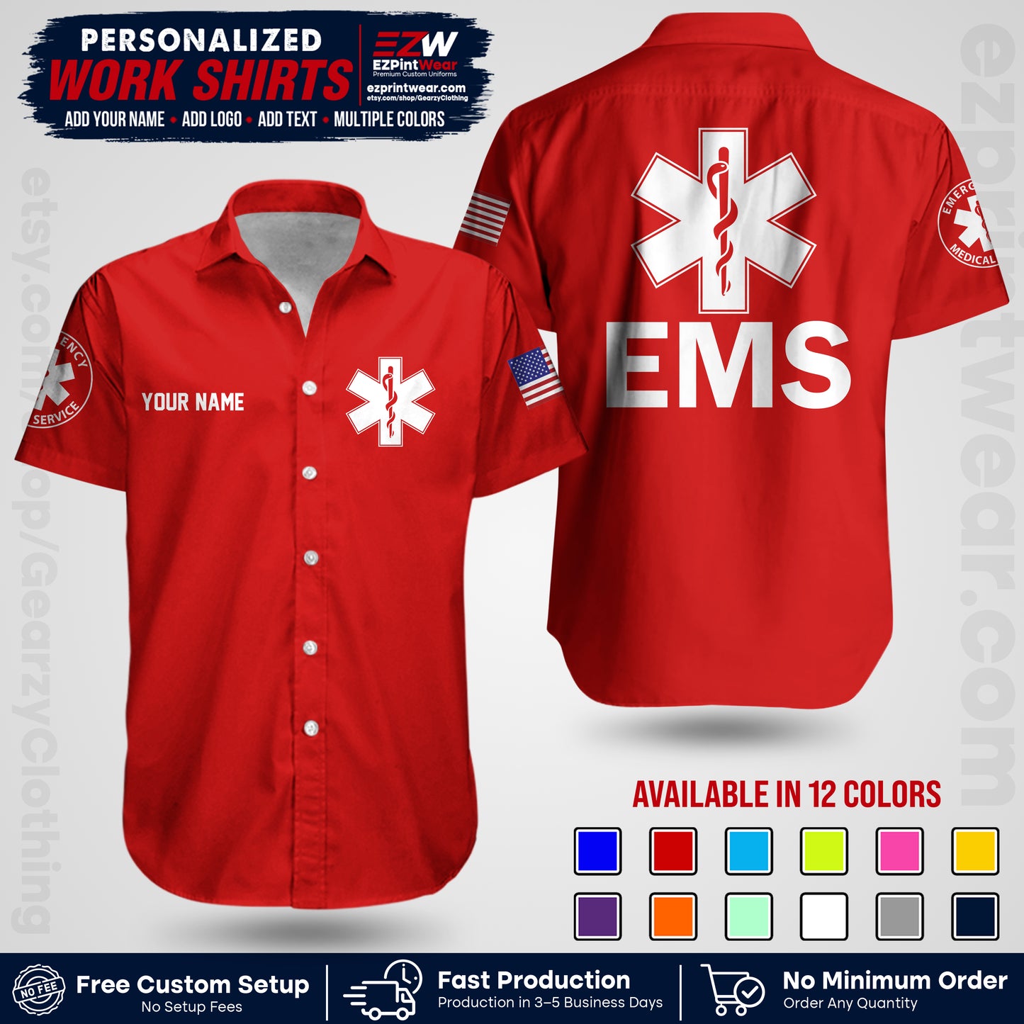Custom EMS Shirt with Name, Logo & Text | EMS Team Uniform | First Responder Workwear EMSU02
