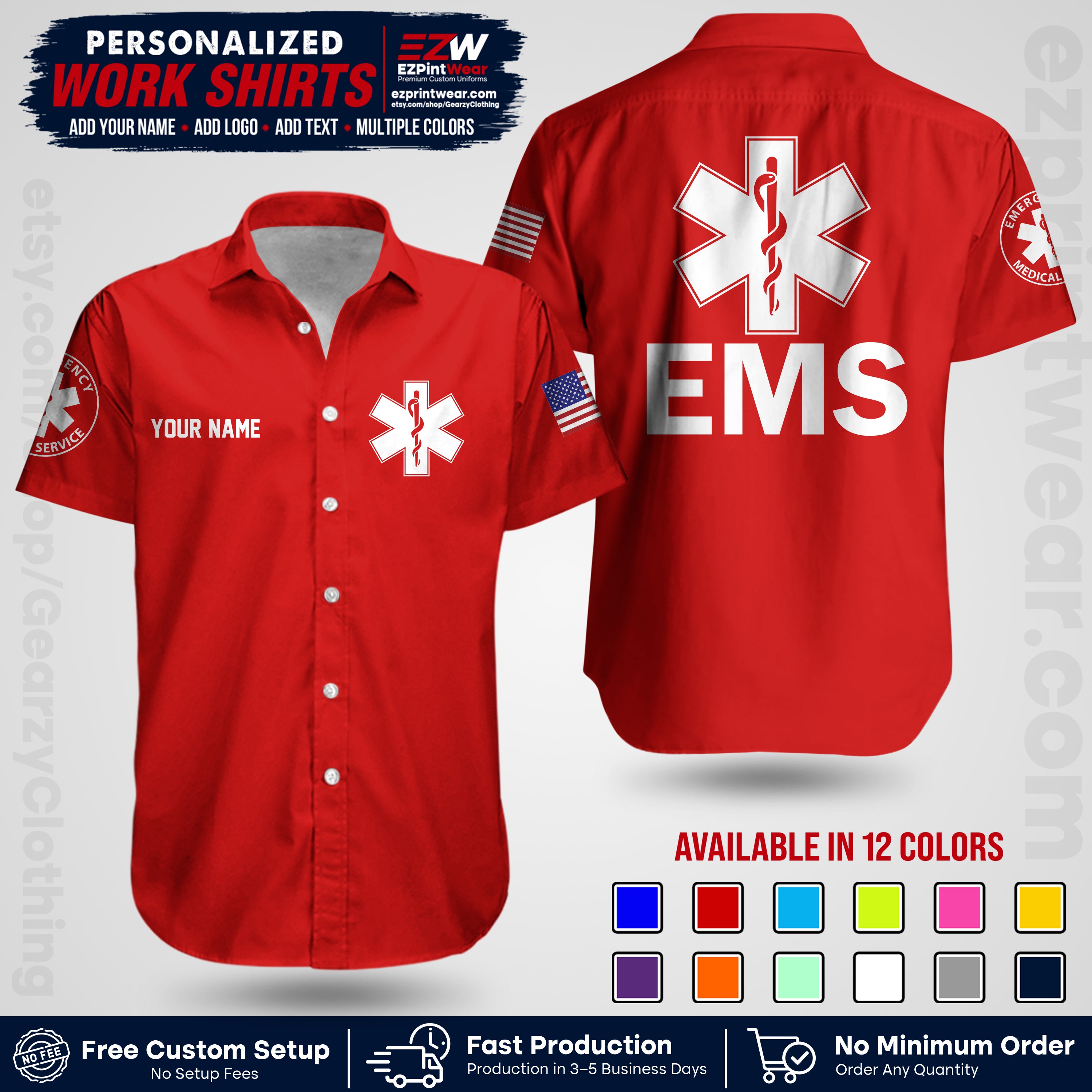 Custom EMS Shirt with Name, Logo & Text | EMS Team Uniform | First Responder Workwear EMSU02