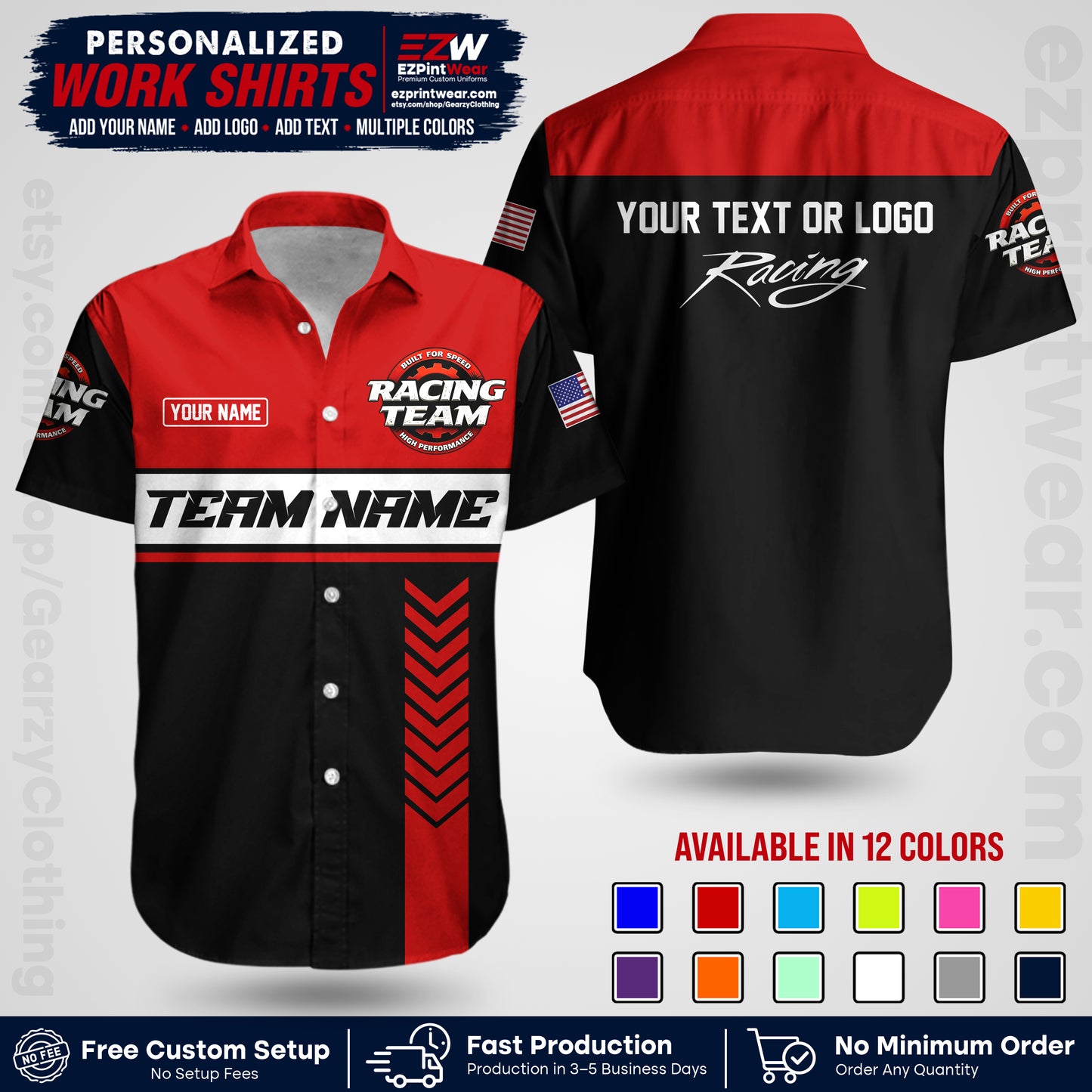 Custom Racing Shirt with Name, Logo & Text | Race Team Uniform | Crew Apparel RC02