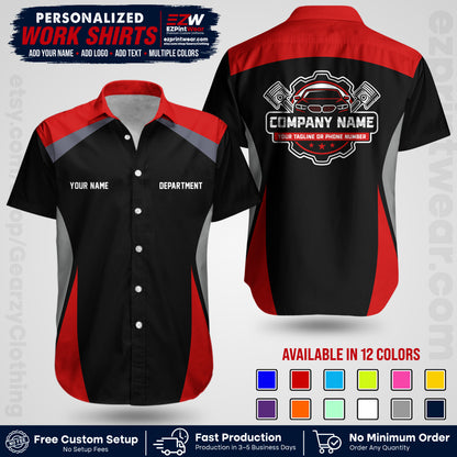 Custom Mechanic Work Shirt with Name, Logo & Text | Auto Shop Uniform | Workwear MCN 08