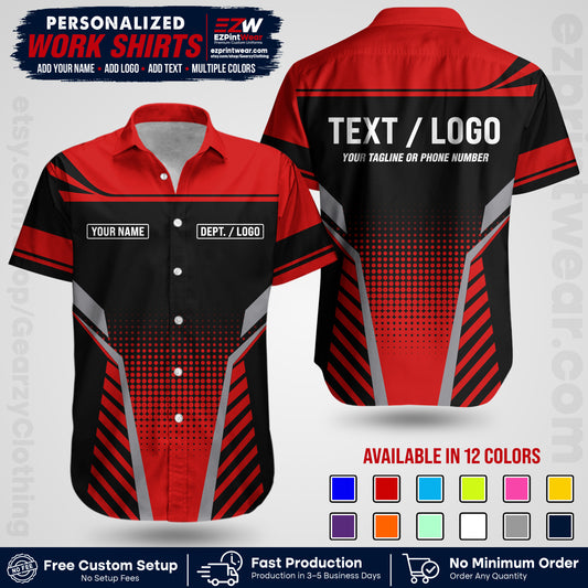 Custom All Over Print Work Uniform Shirt with Name, Logo & Text | Custom Hawaiian Shirt | Company Shirt | Employee Uniform UNF08