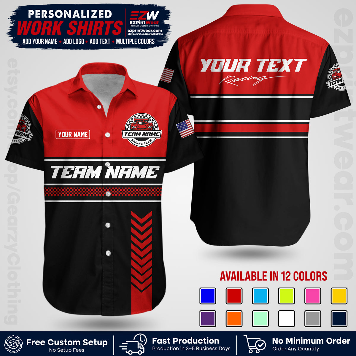 Custom Racing Shirt with Name, Logo & Text | Race Team Uniform | Crew Apparel RC17