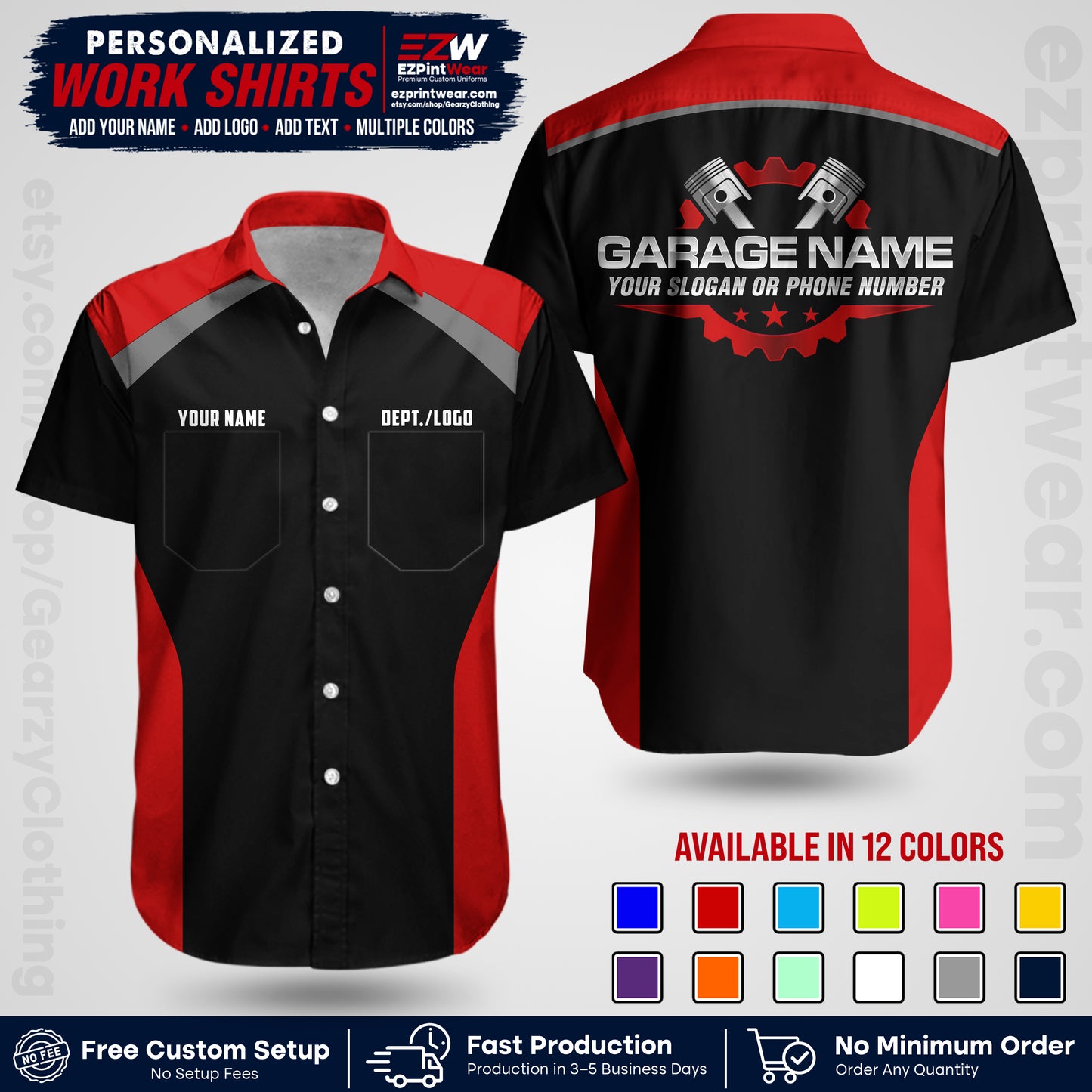 Custom Mechanic Work Shirt with Name, Logo & Text | Auto Shop Uniform | Workwear MCN 06