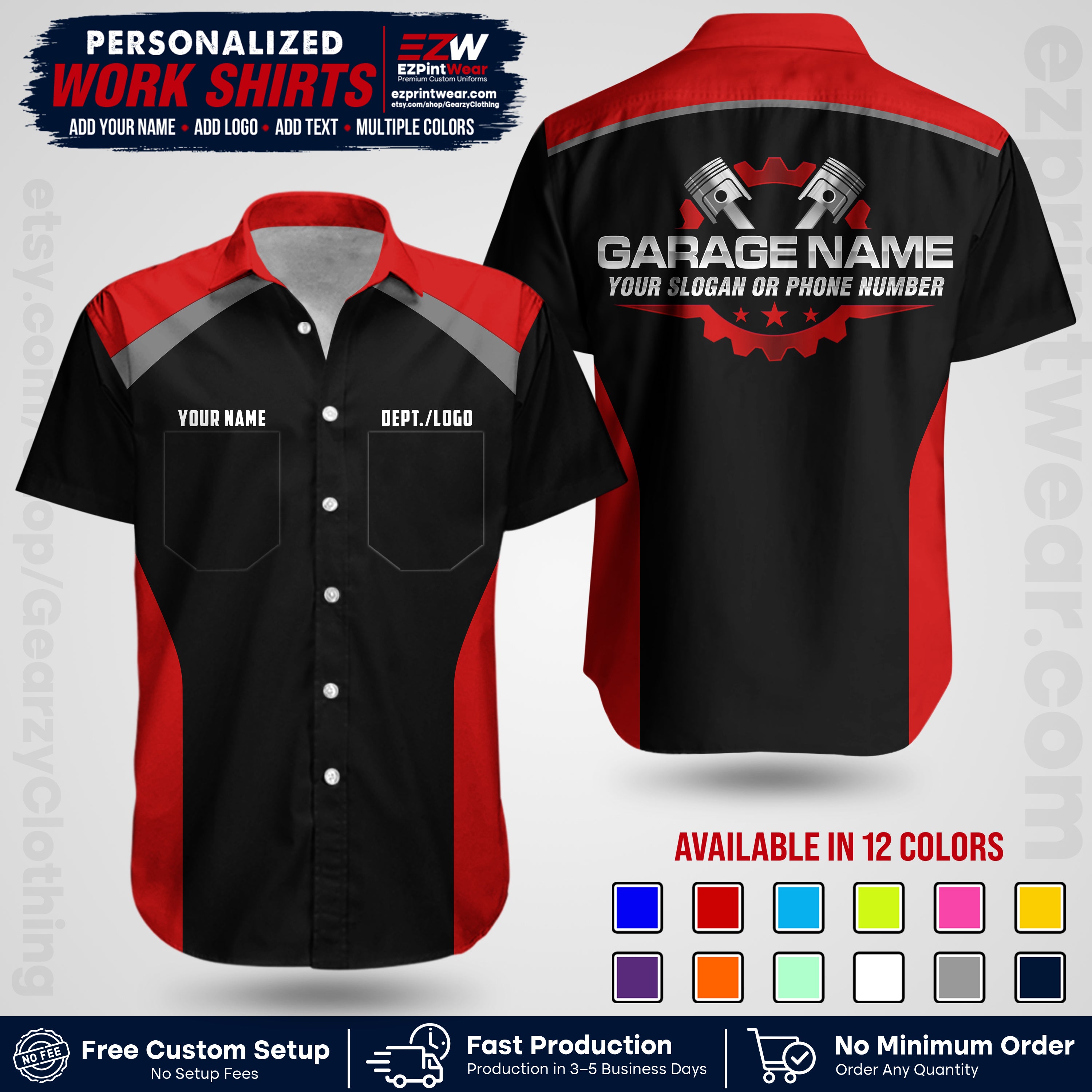 Custom Mechanic Work Shirt with Name, Logo & Text | Auto Shop Uniform | Workwear MCN 06