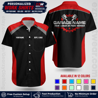 Custom Mechanic Work Shirt with Name, Logo & Text | Auto Shop Uniform | Workwear MCN 06