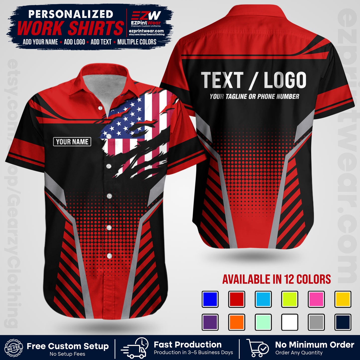 Custom All Over Print Work Uniform Shirt with Name, Logo & Text | Custom Hawaiian Shirt | Company Shirt | Employee Uniform UNF07