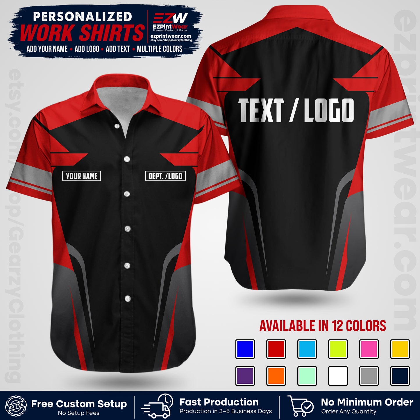 Custom All Over Print Work Uniform Shirt with Name, Logo & Text | Custom Hawaiian Shirt | Company Shirt | Employee Uniform UNF01