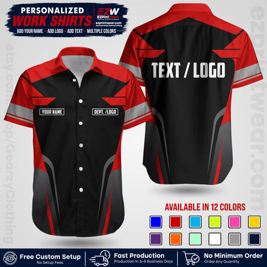 Custom All Over Print Work Uniform Shirt with Name, Logo & Text | Custom Hawaiian Shirt | Company Shirt | Employee Uniform UNF01