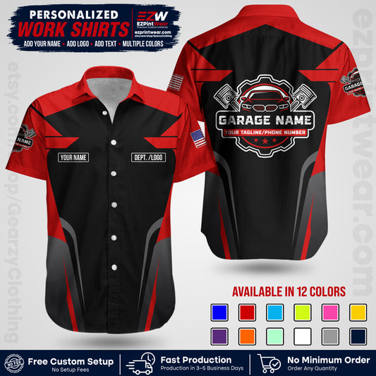 Custom Mechanic Work Shirt with Name, Logo & Text | Auto Shop Uniform | Workwear MCN 04