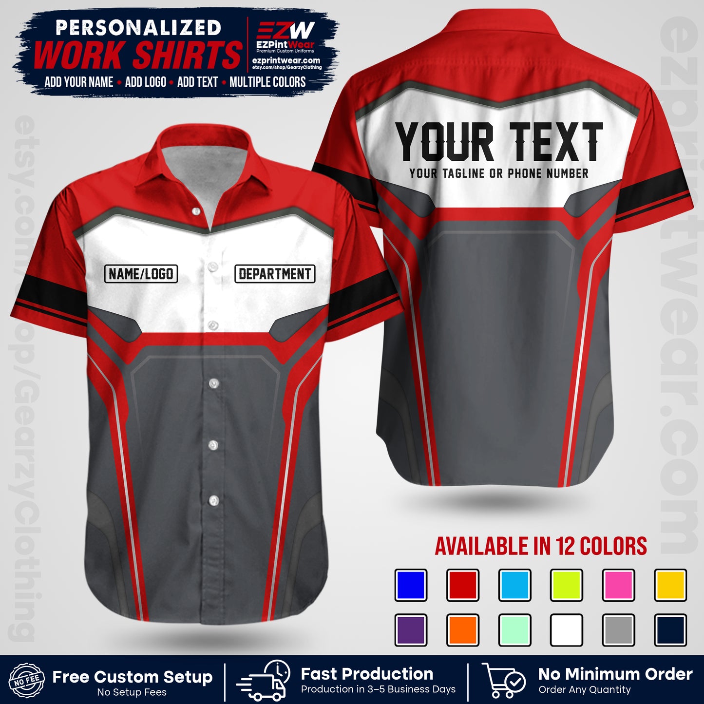 Custom All Over Print Work Uniform Shirt with Name, Logo & Text | Custom Hawaiian Shirt | Company Shirt | Employee Uniform UNF05