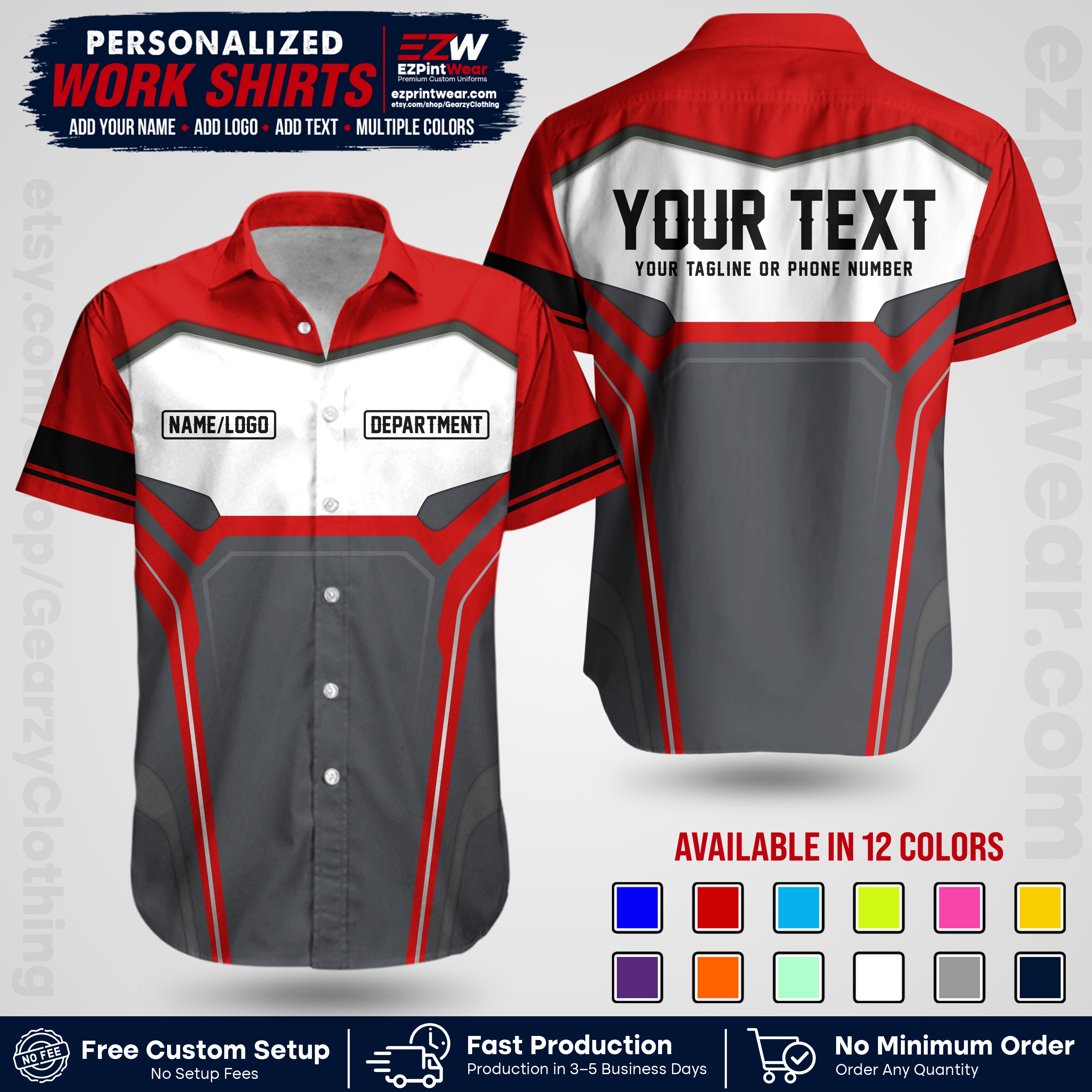 Custom All Over Print Work Uniform Shirt with Name, Logo & Text | Custom Hawaiian Shirt | Company Shirt | Employee Uniform UNF05