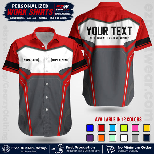 Custom All Over Print Work Uniform Shirt with Name, Logo & Text | Custom Hawaiian Shirt | Company Shirt | Employee Uniform UNF05