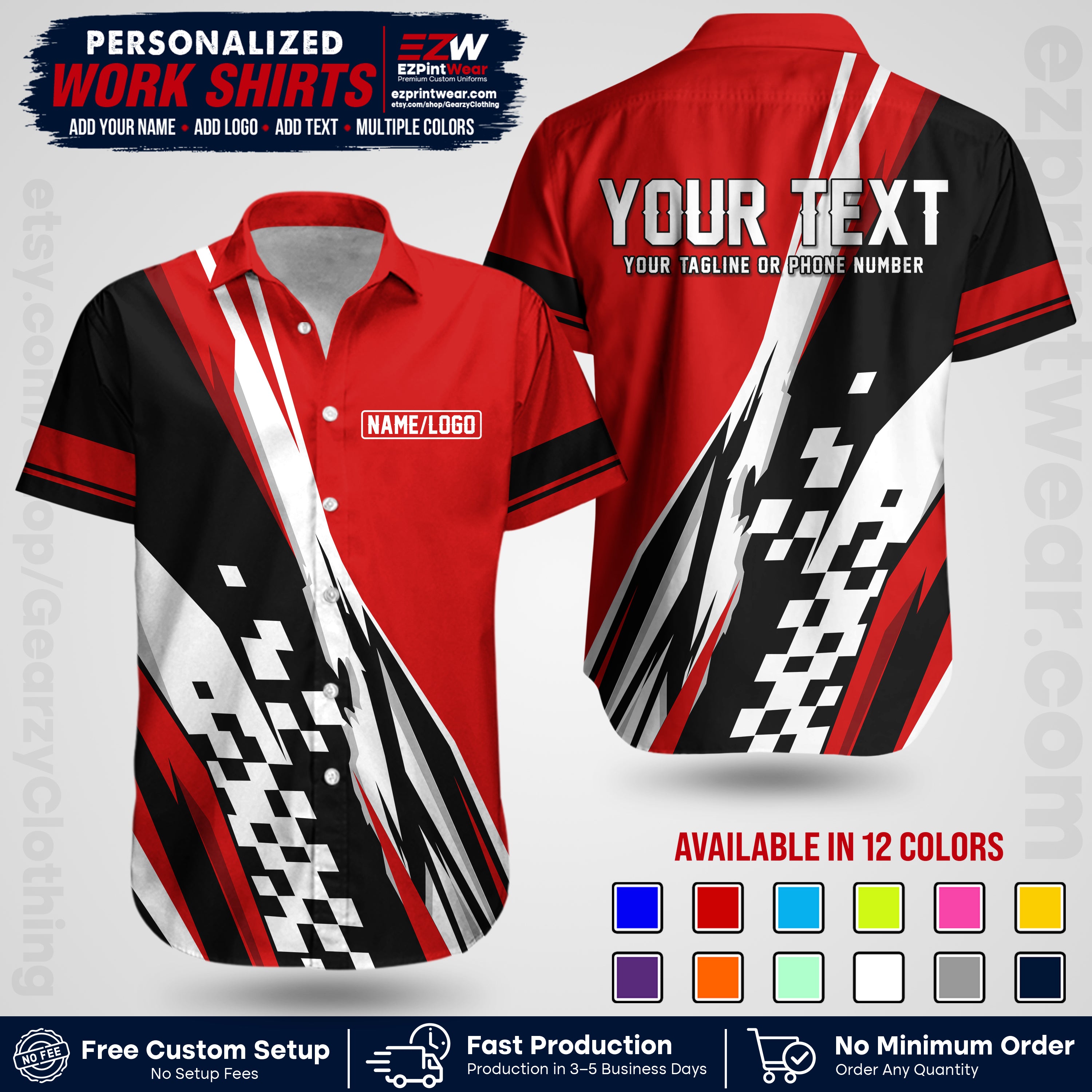 Custom Racing Shirt with Name, Logo & Text | Race Team Uniform | Crew Apparel RC04