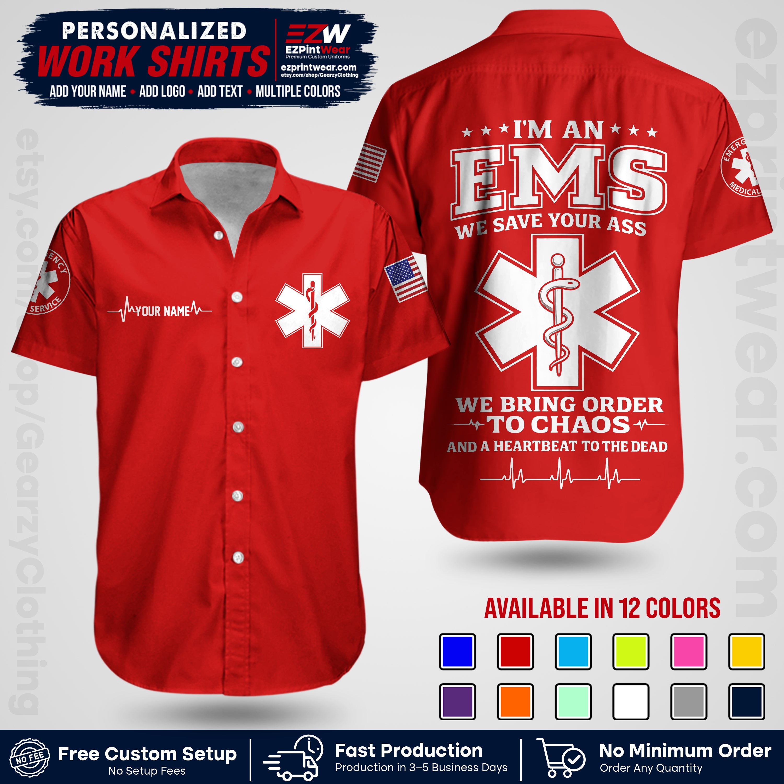 Custom EMS Shirt with Name, Logo & Text | EMS Team Uniform | First Responder Workwear EMSU05