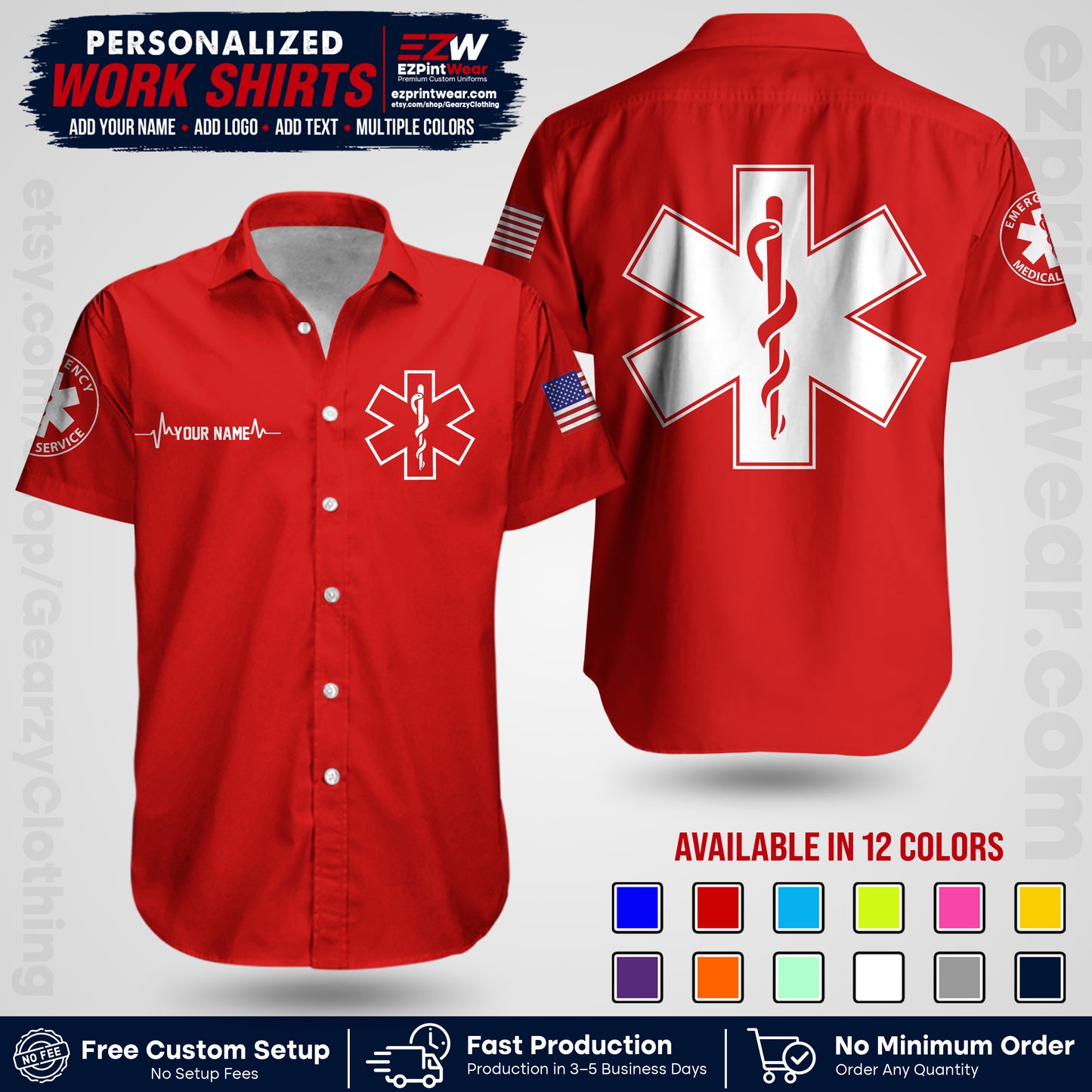 Custom EMS Shirt with Name, Logo & Text | EMS Team Uniform | First Responder Workwear EMSU04