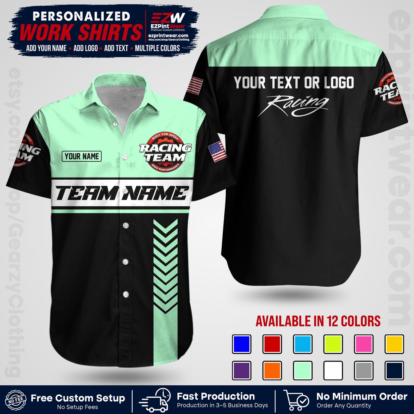 Custom Racing Shirt with Name, Logo & Text | Race Team Uniform | Crew Apparel RC02