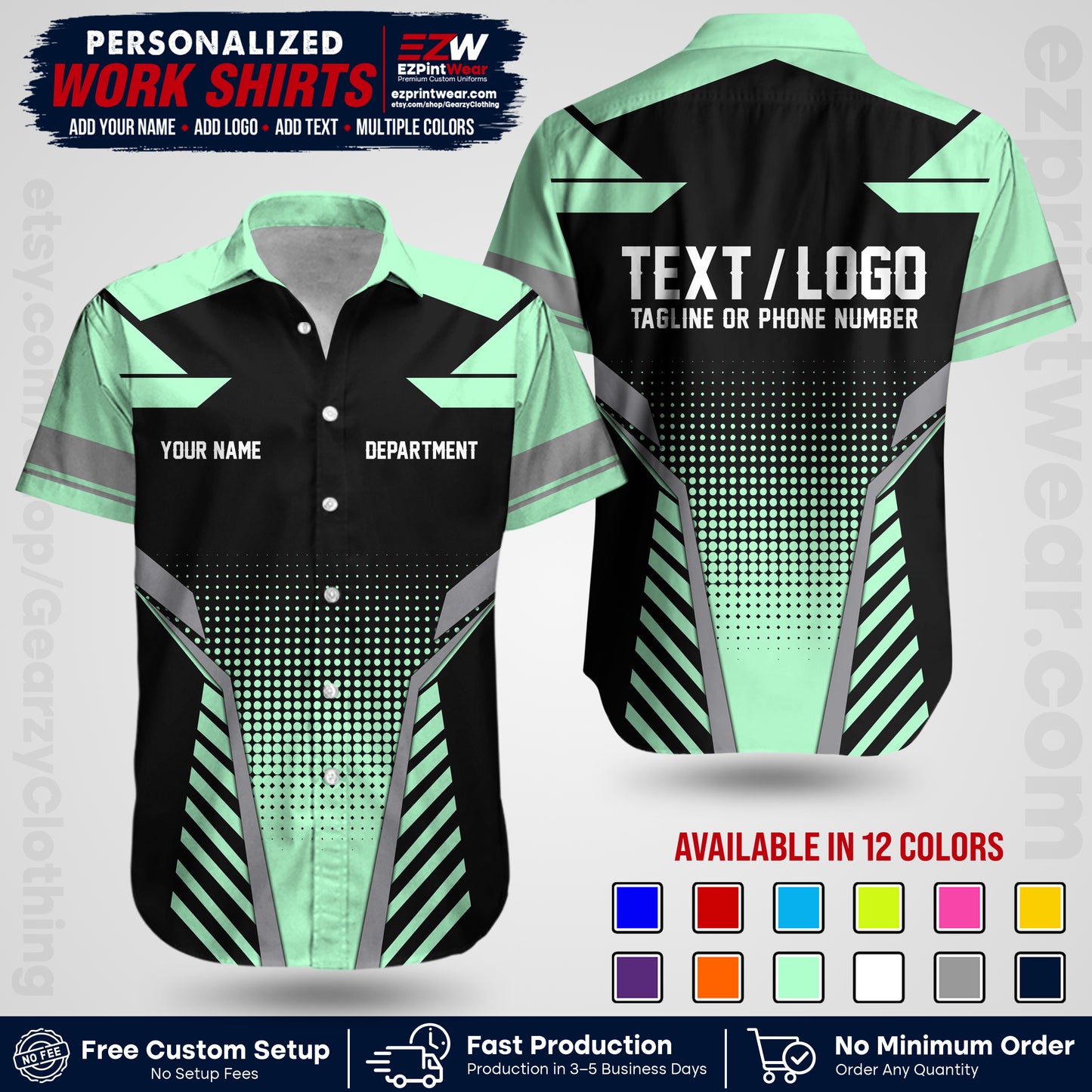 Custom All Over Print Work Uniform Shirt with Name, Logo & Text | Custom Hawaiian Shirt | Company Shirt | Employee Uniform UNF06