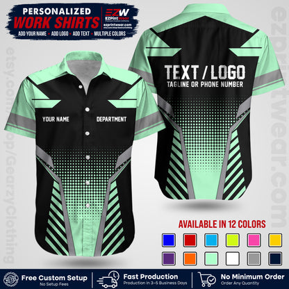 Custom All Over Print Work Uniform Shirt with Name, Logo & Text | Custom Hawaiian Shirt | Company Shirt | Employee Uniform UNF06
