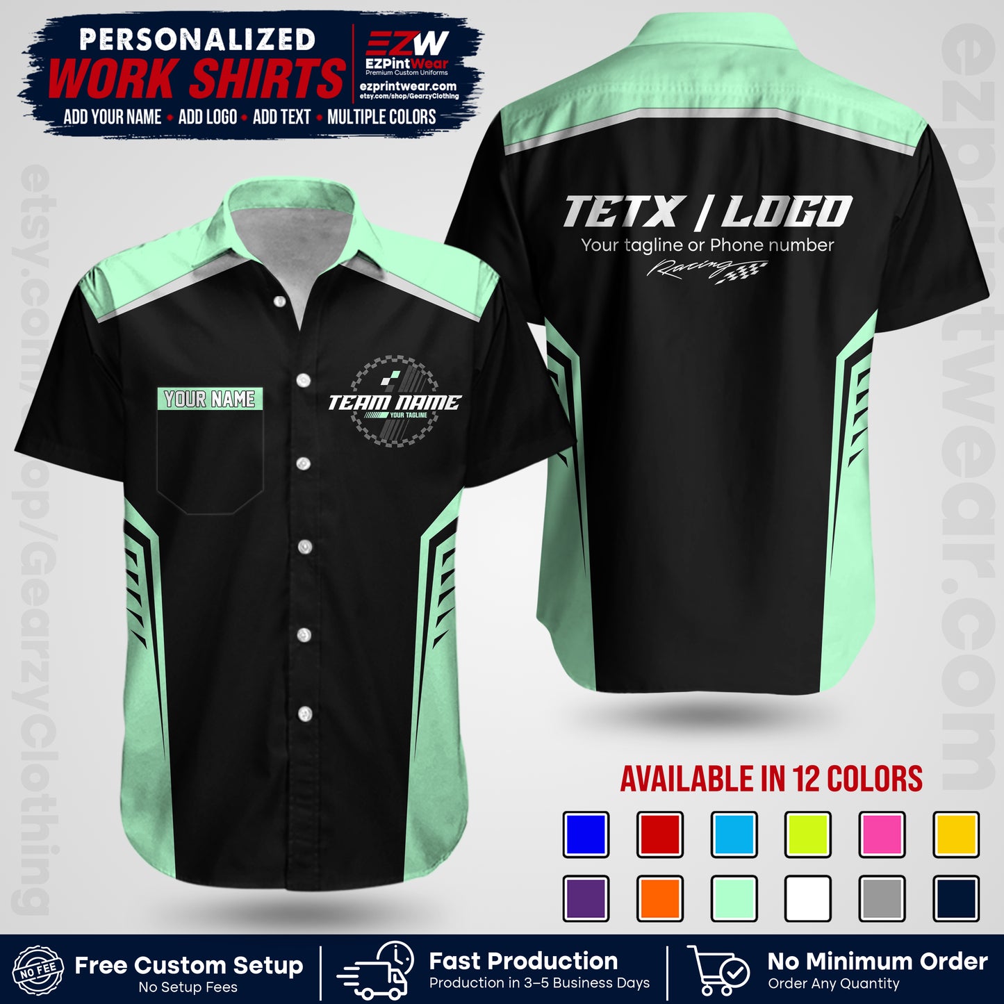 Custom Racing Shirt with Name, Logo & Text | Race Team Uniform | Crew Apparel RC07