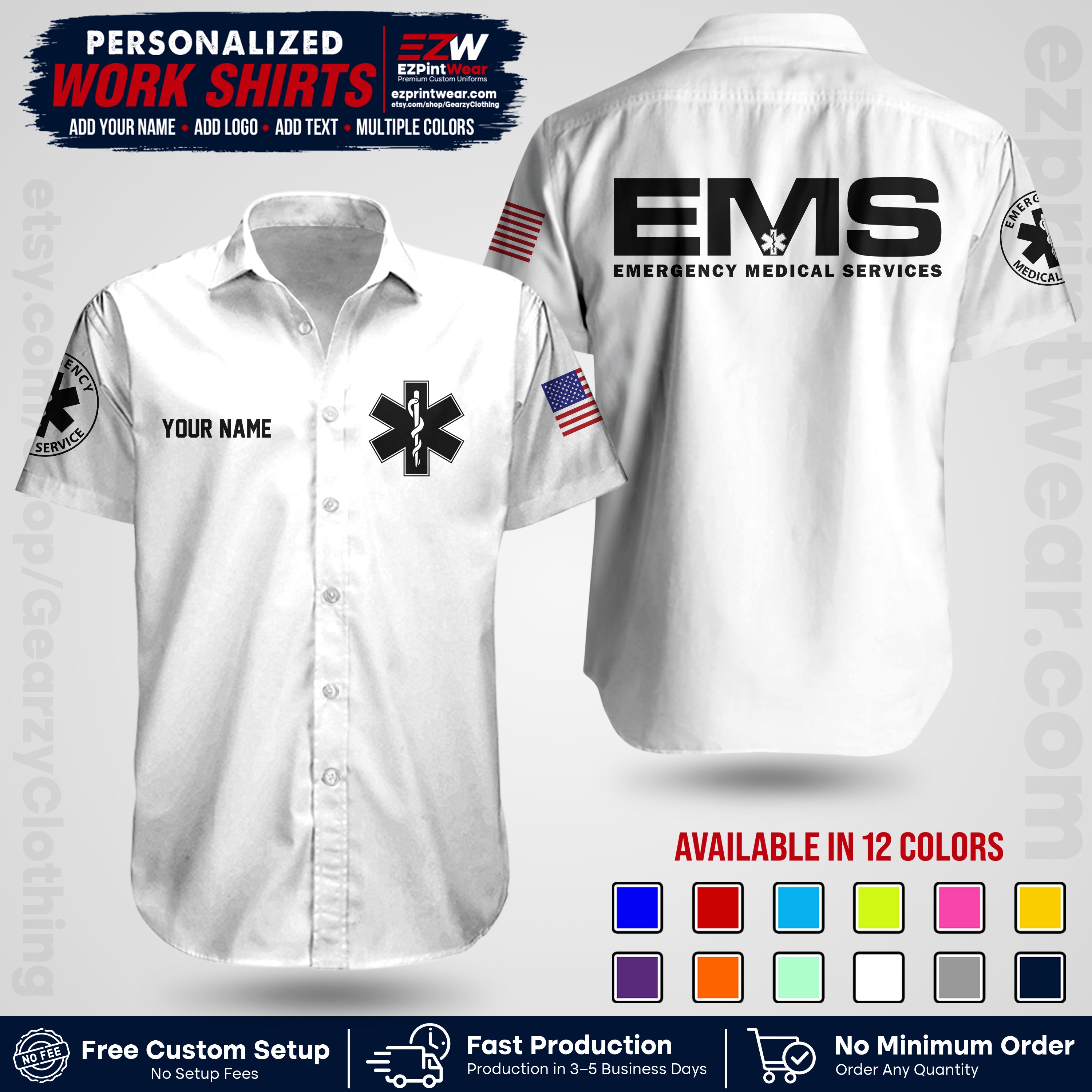 Custom EMS Shirt with Name, Logo & Text | EMS Team Uniform | First Responder Workwear EMSU01