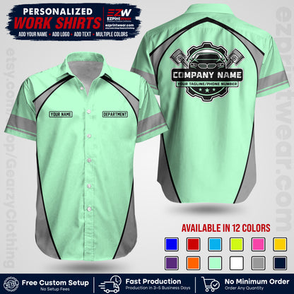 Custom Mechanic Work Shirt with Name, Logo & Text | Auto Shop Uniform | Workwear MCN 09