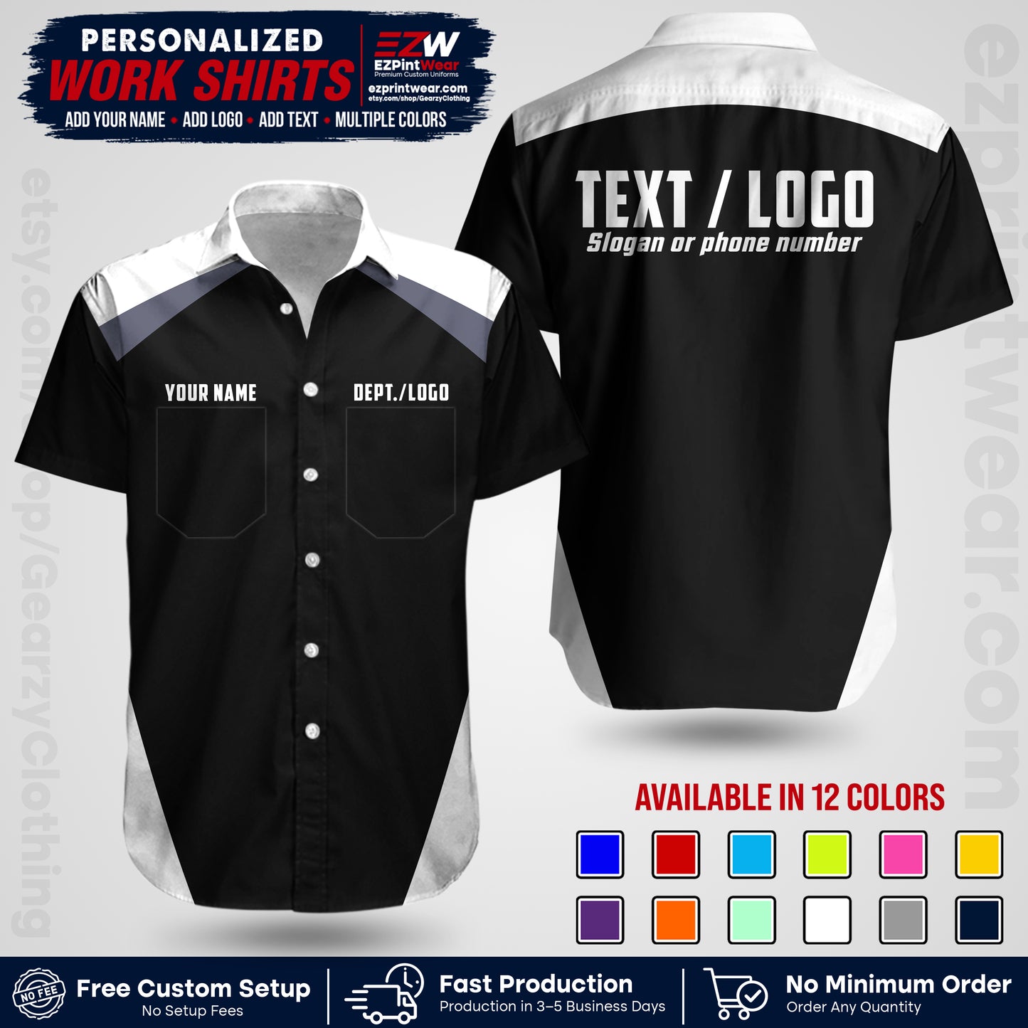 Custom All Over Print Work Uniform Shirt with Name, Logo & Text | Custom Hawaiian Shirt | Company Shirt | Employee Uniform UNF02