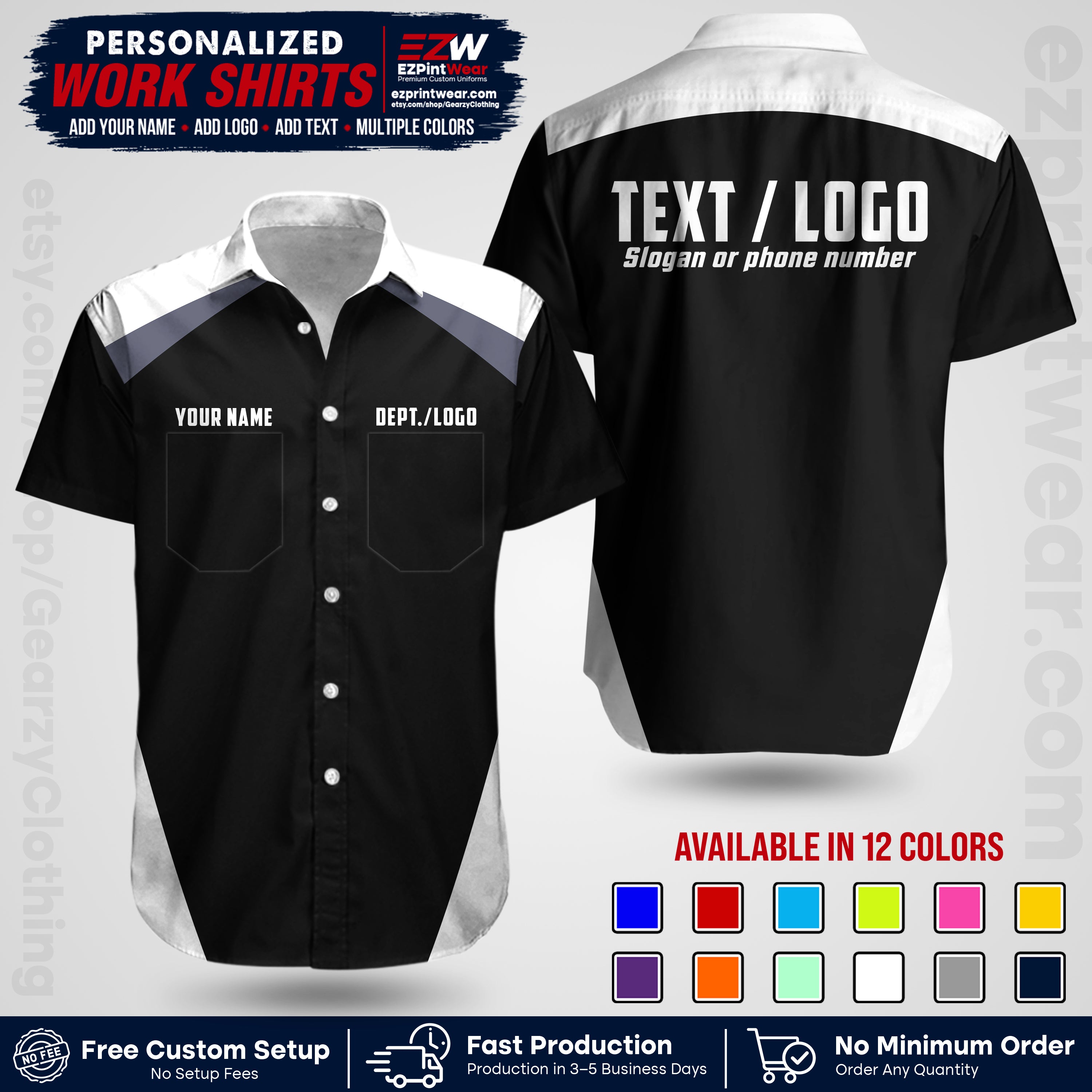 Custom All Over Print Work Uniform Shirt with Name, Logo & Text | Custom Hawaiian Shirt | Company Shirt | Employee Uniform UNF02