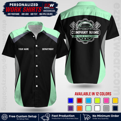 Custom Mechanic Work Shirt with Name, Logo & Text | Auto Shop Uniform | Workwear MCN 08