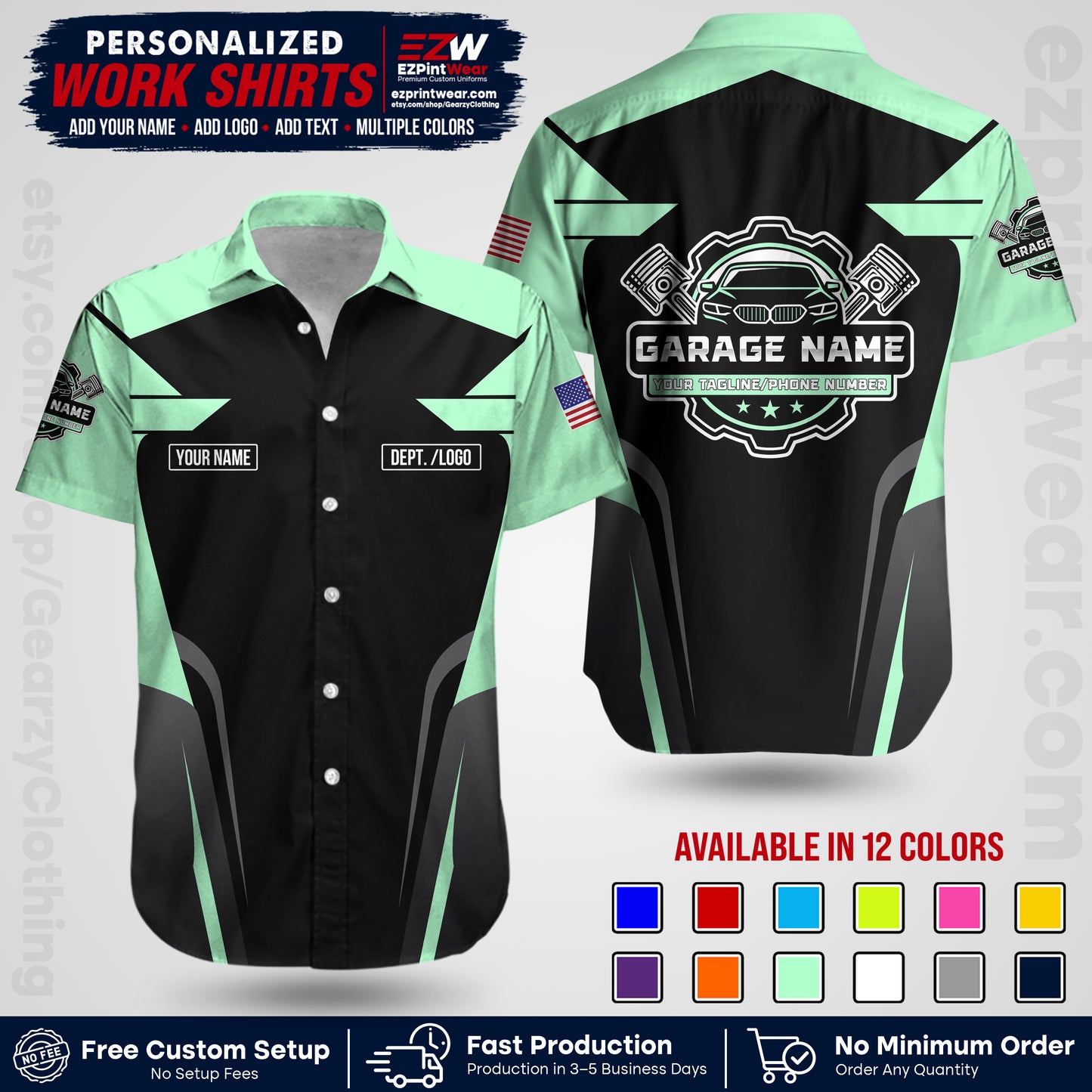 Custom Mechanic Work Shirt with Name, Logo & Text | Auto Shop Uniform | Workwear MCN 04
