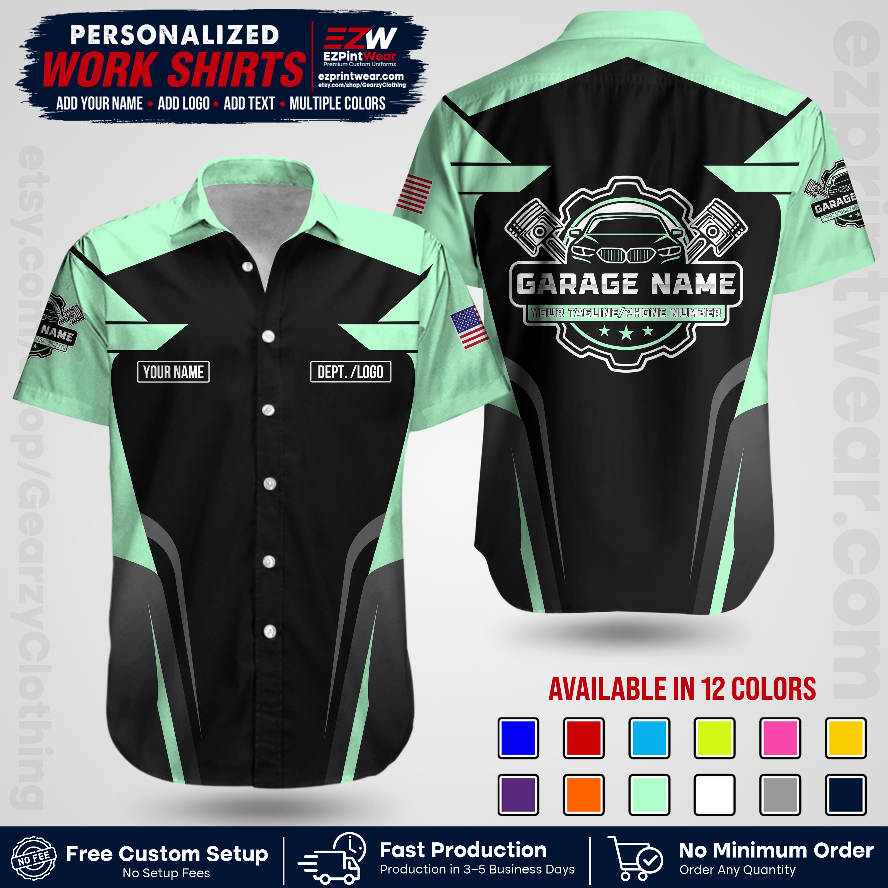 Custom Mechanic Work Shirt with Name, Logo & Text | Auto Shop Uniform | Workwear MCN 04