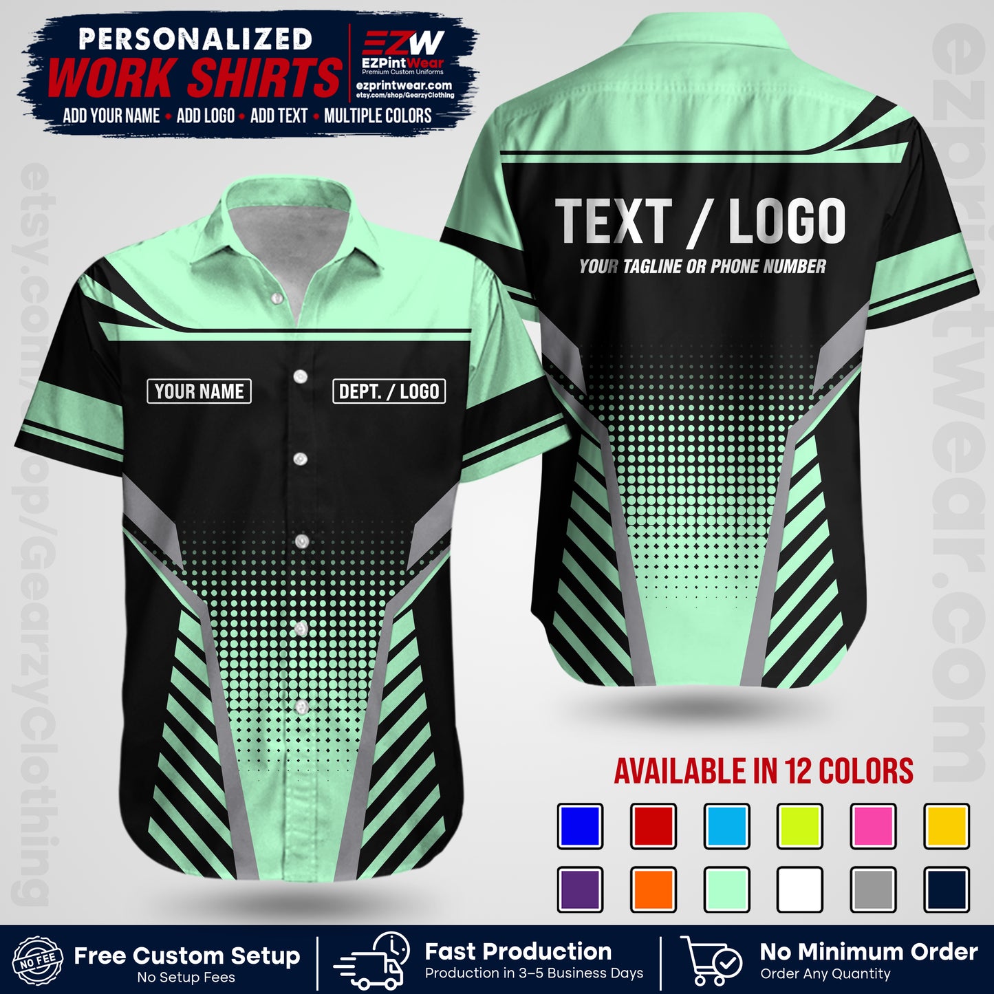 Custom All Over Print Work Uniform Shirt with Name, Logo & Text | Custom Hawaiian Shirt | Company Shirt | Employee Uniform UNF08