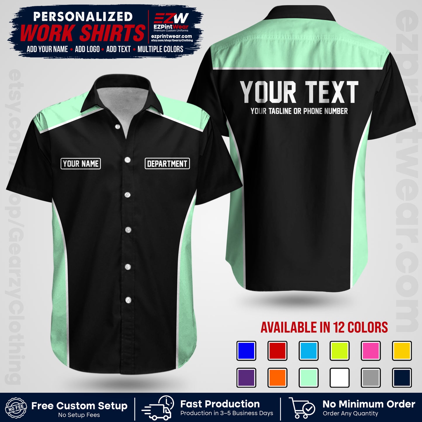 Custom All Over Print Work Uniform Shirt with Name, Logo & Text | Custom Hawaiian Shirt | Company Shirt | Employee Uniform UNF12