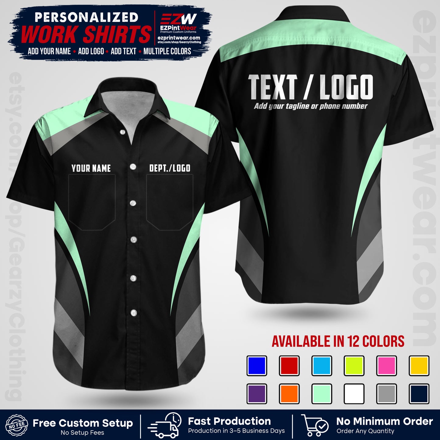 Custom All Over Print Work Uniform Shirt with Name, Logo & Text | Custom Hawaiian Shirt | Company Shirt | Employee Uniform UNF03