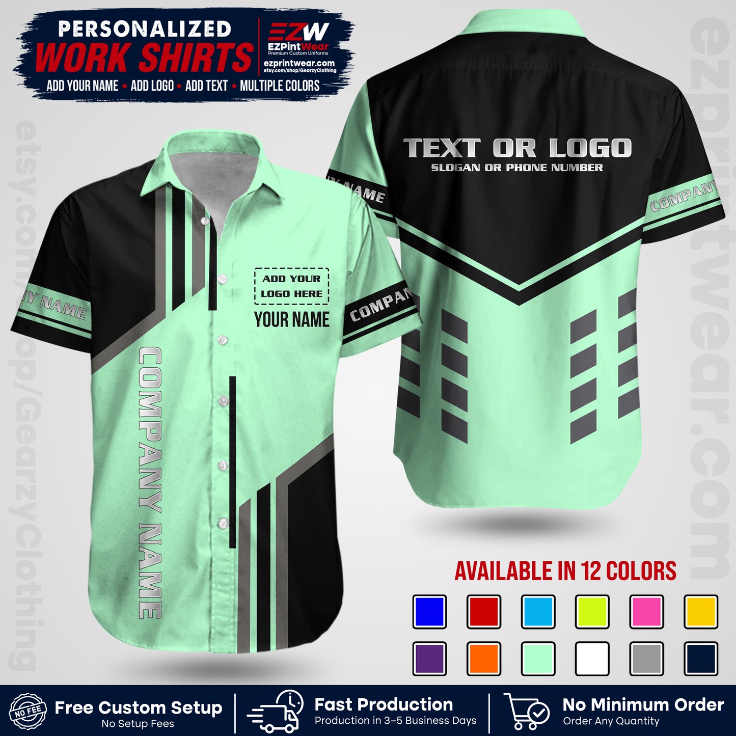 Custom All Over Print Work Uniform Shirt with Name, Logo & Text | Custom Hawaiian Shirt | Company Shirt | Employee Uniform UNF10