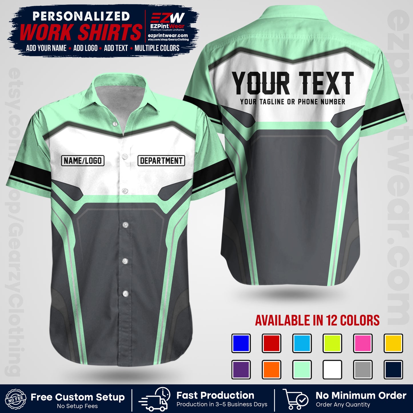 Custom All Over Print Work Uniform Shirt with Name, Logo & Text | Custom Hawaiian Shirt | Company Shirt | Employee Uniform UNF05