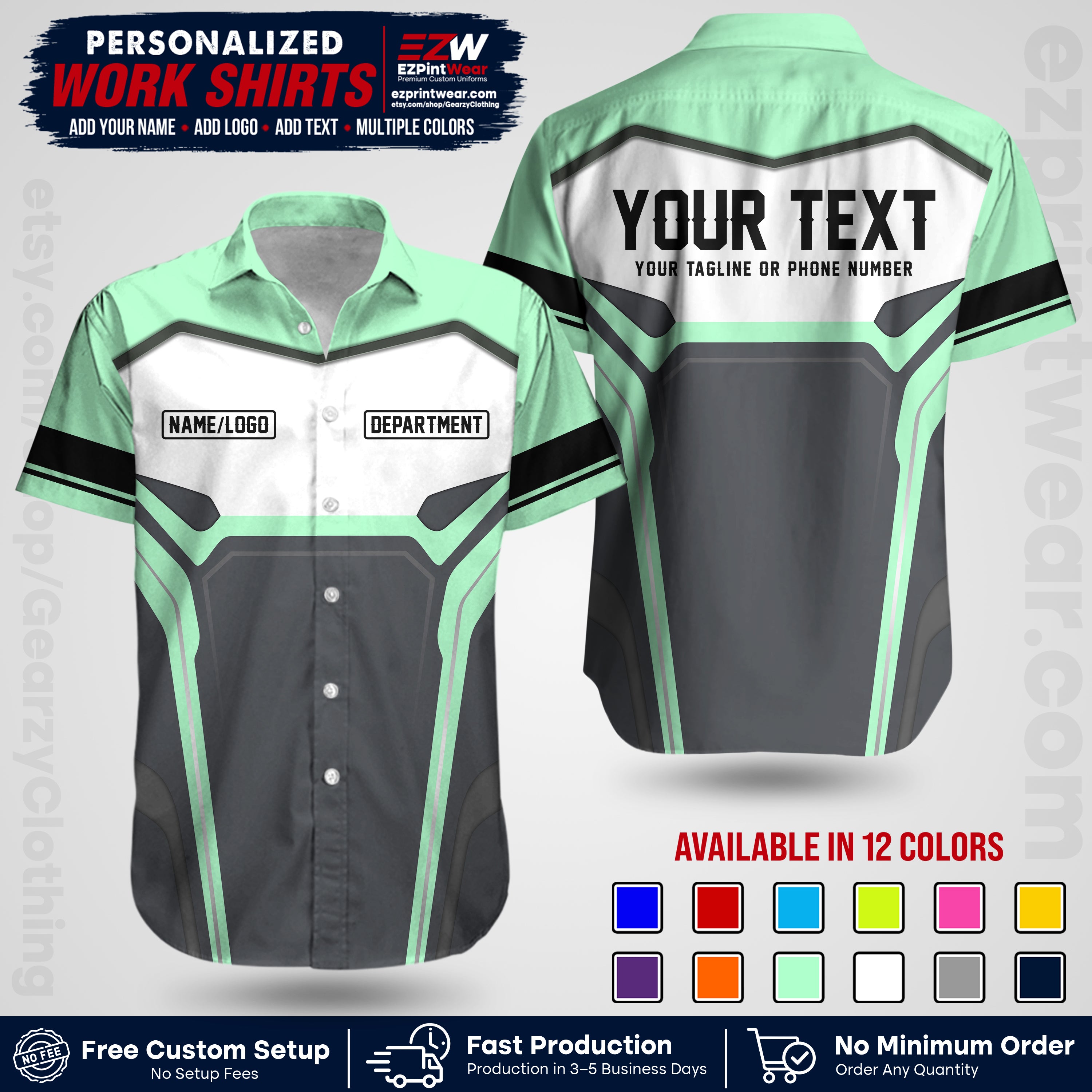 Custom All Over Print Work Uniform Shirt with Name, Logo & Text | Custom Hawaiian Shirt | Company Shirt | Employee Uniform UNF05