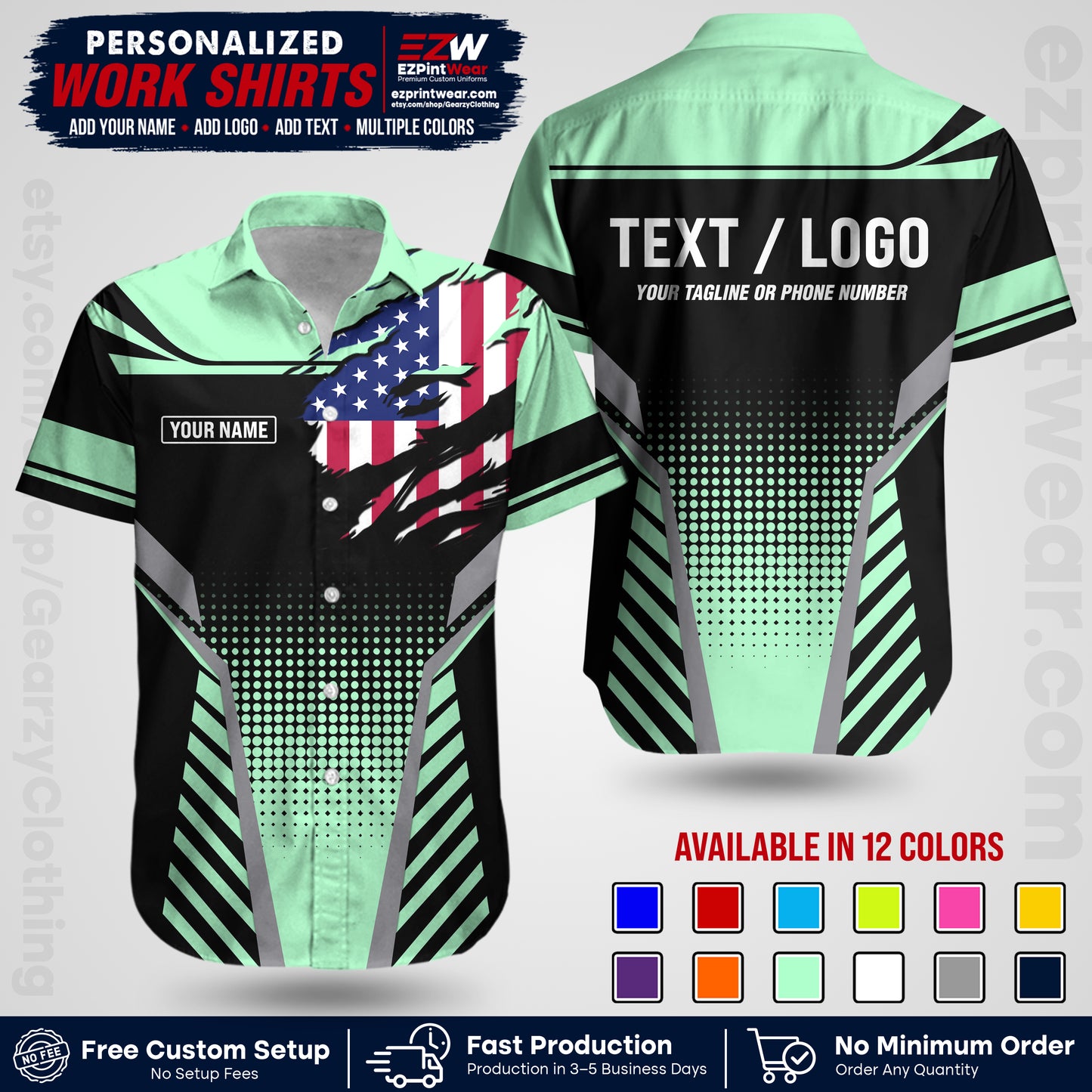 Custom All Over Print Work Uniform Shirt with Name, Logo & Text | Custom Hawaiian Shirt | Company Shirt | Employee Uniform UNF07