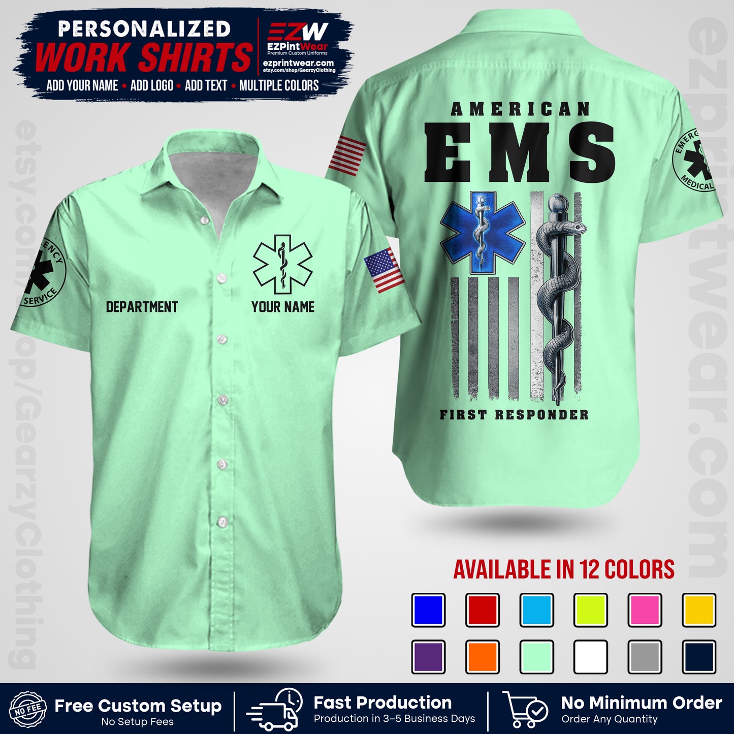 Custom EMS Shirt with Name, Logo & Text | EMS Team Uniform | First Responder Workwear EMSU03